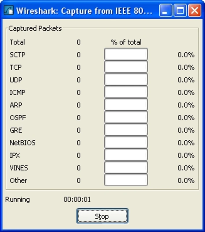 Live packet capture with protocol breakdown